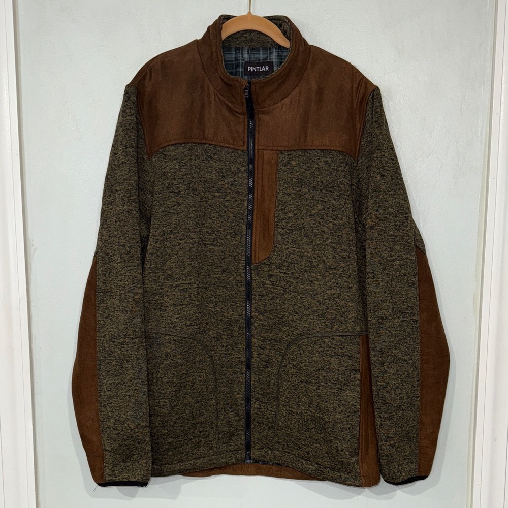 Pintlar Men’s Two Tone Zip Up Sweater Brown Faux Suede & Olive Size XXL - Picture 5 of 16